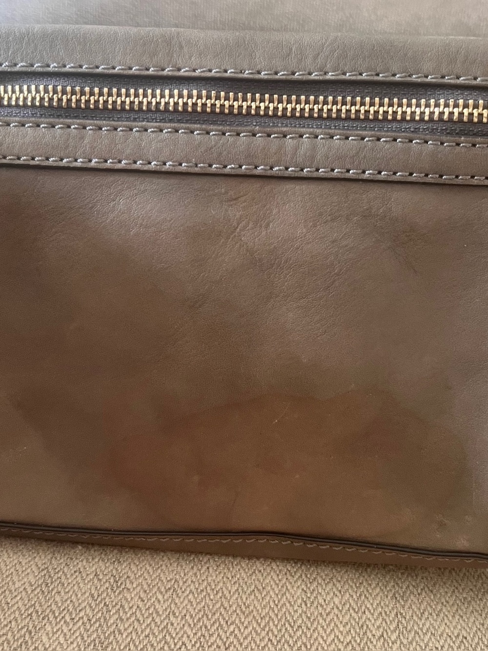 Frye Gray-Taupe Leather Crossbody with Gold Hardware. - Picture 8 of 9